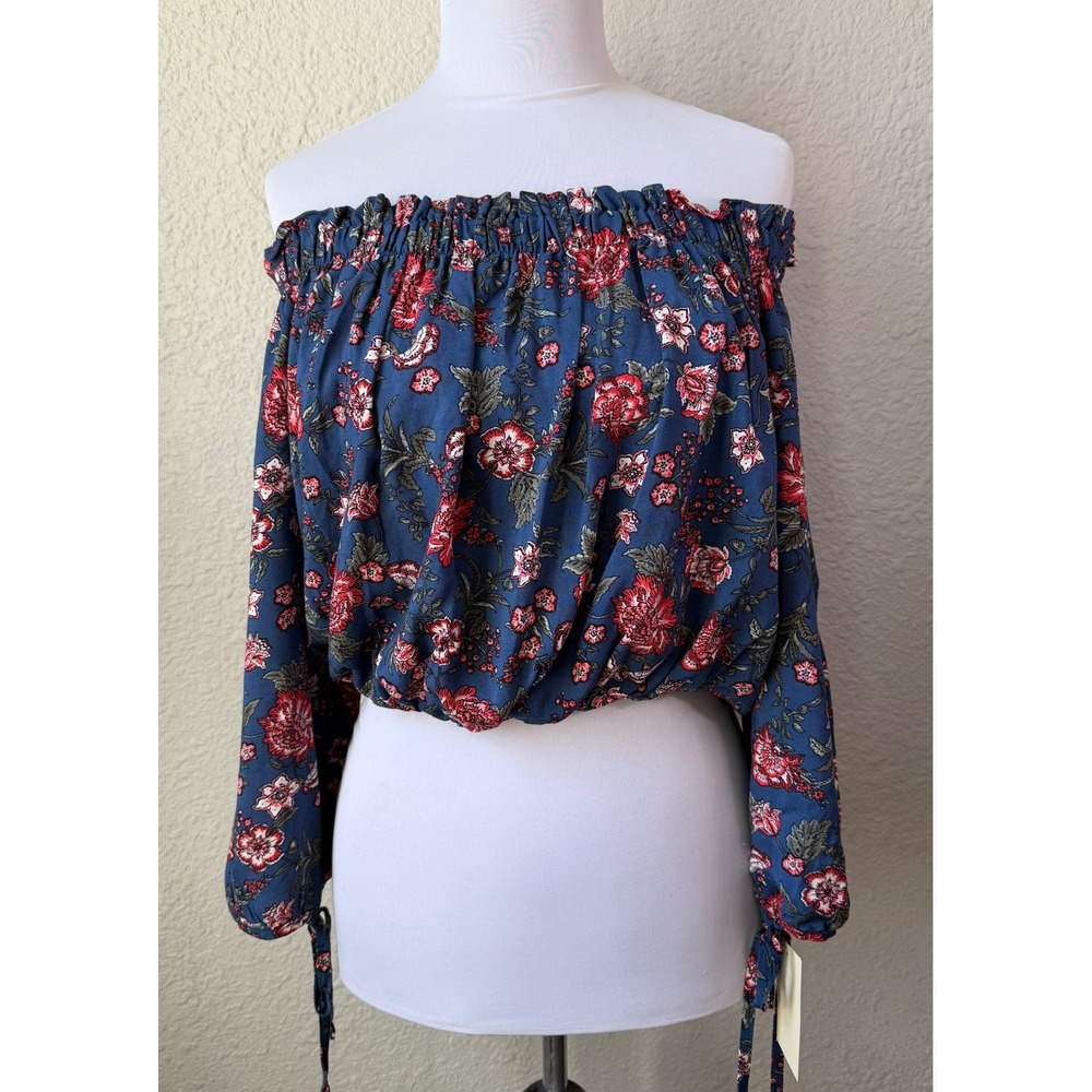 NWT Live To Be Spoiled Women Floral Off Shoulder Crop‎ Top Long Sleeve Large